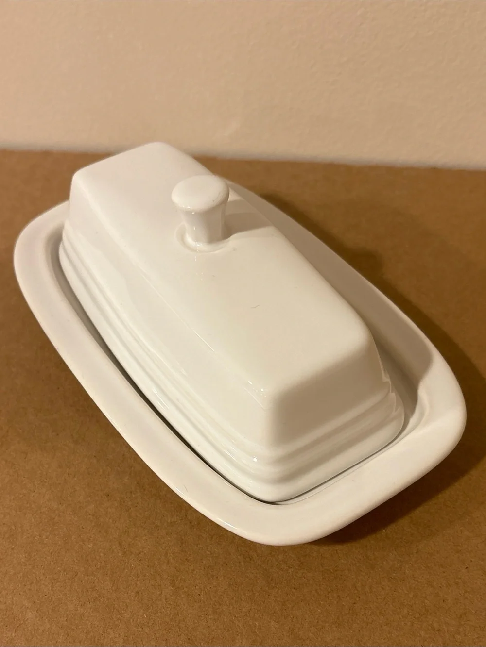 FIESTA White Ceramic Covered Butter Dish with Knob Top FIESTAWARE Retired HTF